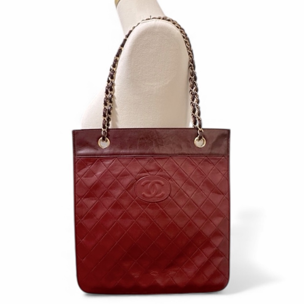 Chanel Vintage Two-Tone Lambskin Tote | Gold Hardware - Burgundy